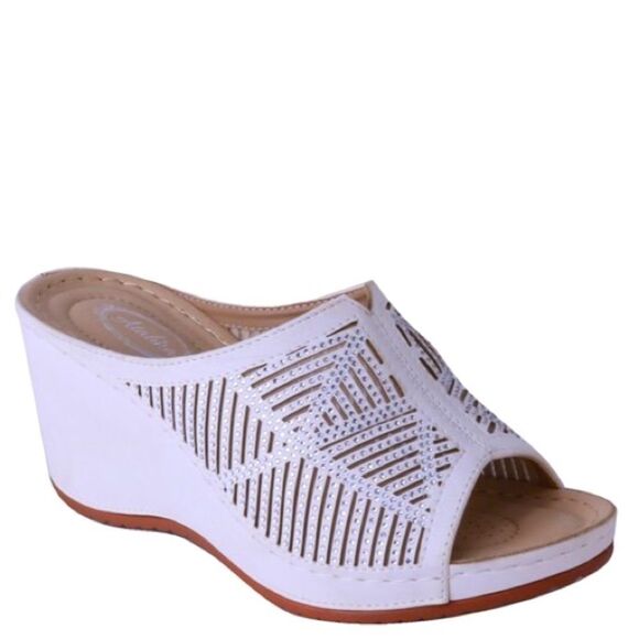 2 Left! Italina White Comfort Embellished Platform Wedge Sandal 10 - Picture 2 of 6